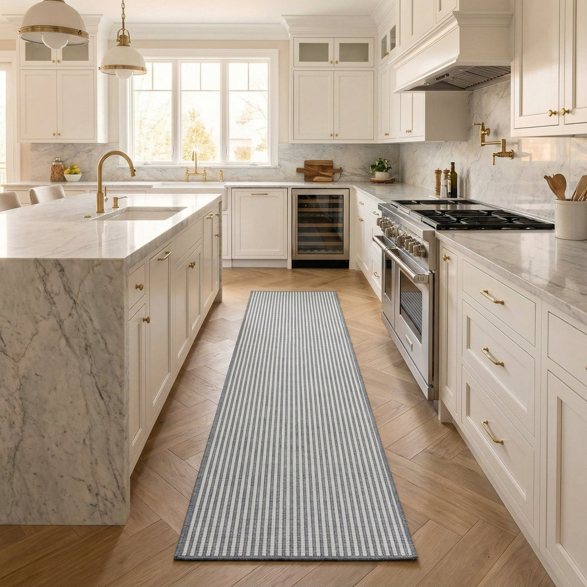 Pinstripe Grey Kitchen Runner