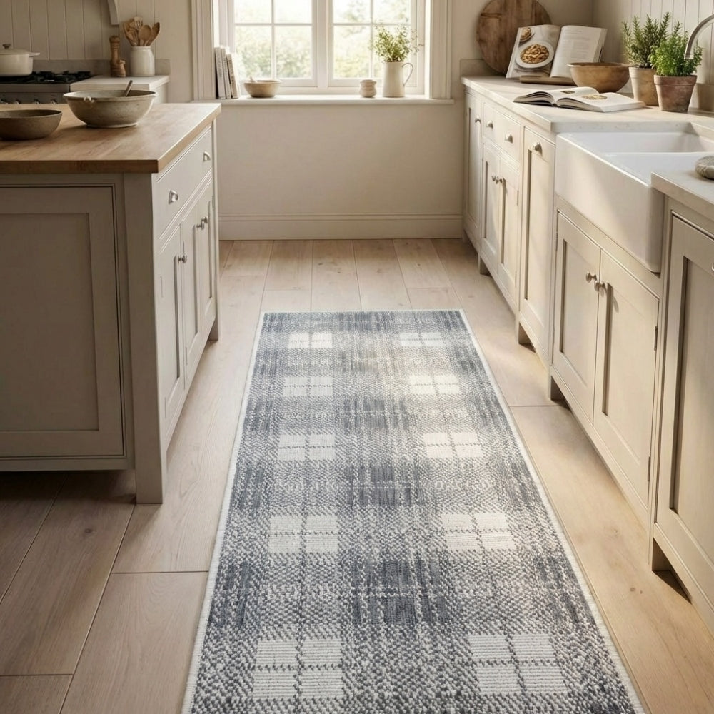 Plaid Grey Kitchen Runner