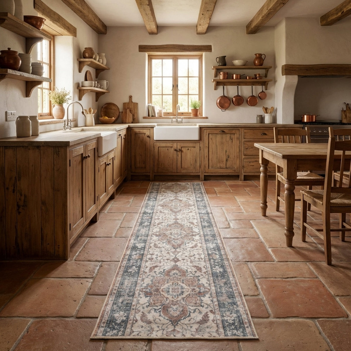 Santiago Terracotta Washable Kitchen Runner