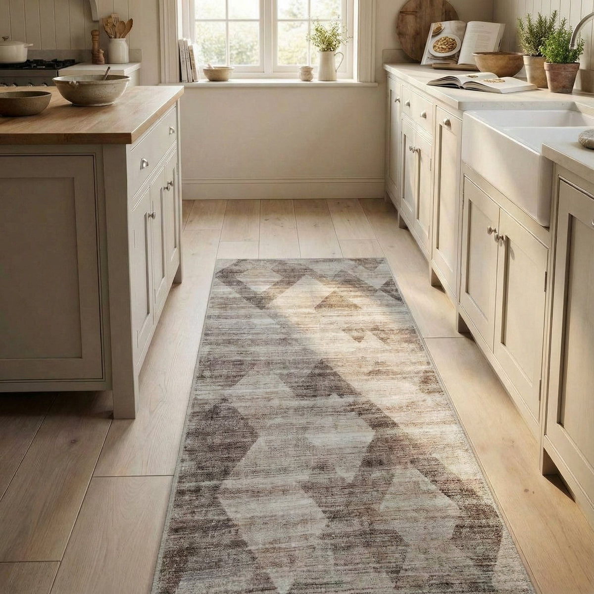 Samuel Grey/Ivory Washable Kitchen Runner