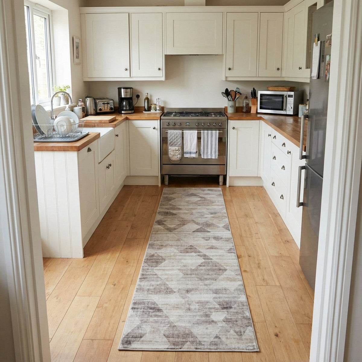 Samuel Grey/Ivory Washable Kitchen Runner
