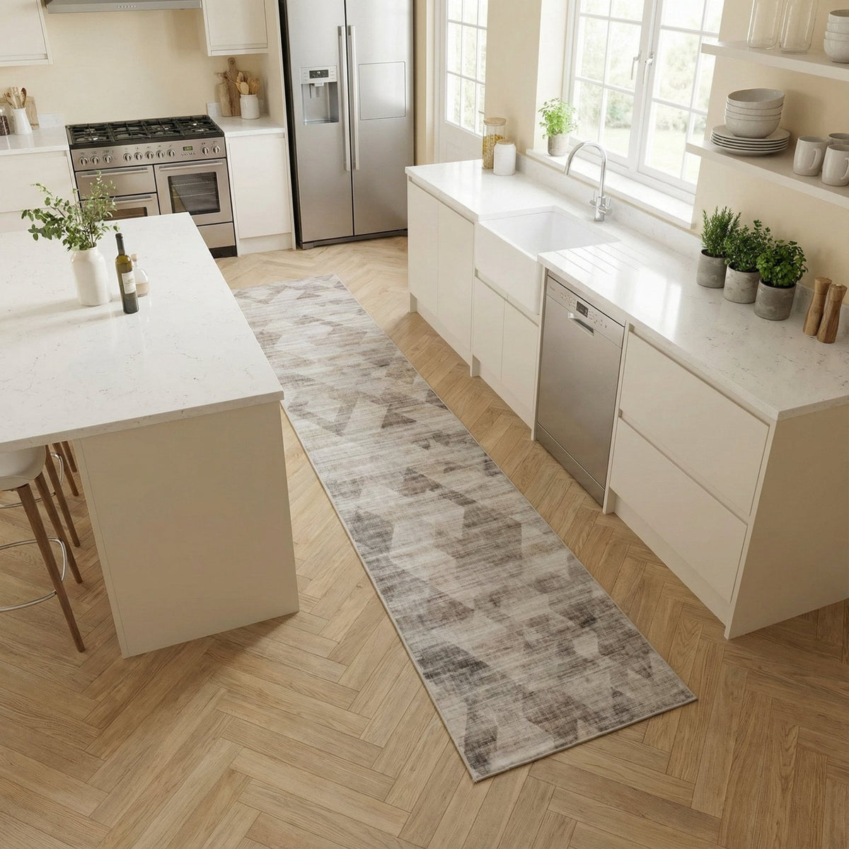 Samuel Grey/Ivory Washable Kitchen Runner