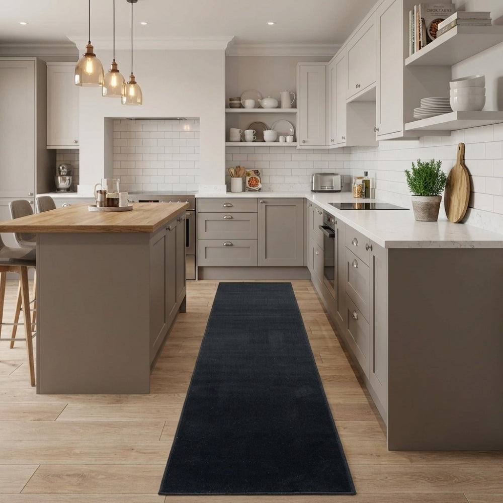 Plain Black Kitchen Runner