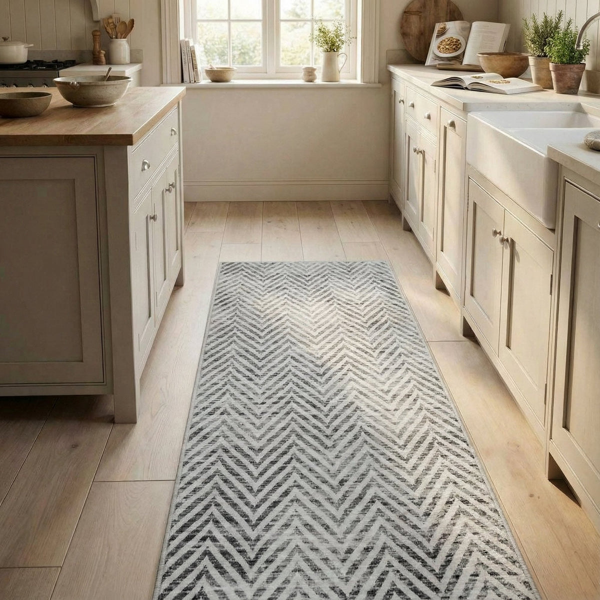 Mavy Ivory Washable Kitchen Runner