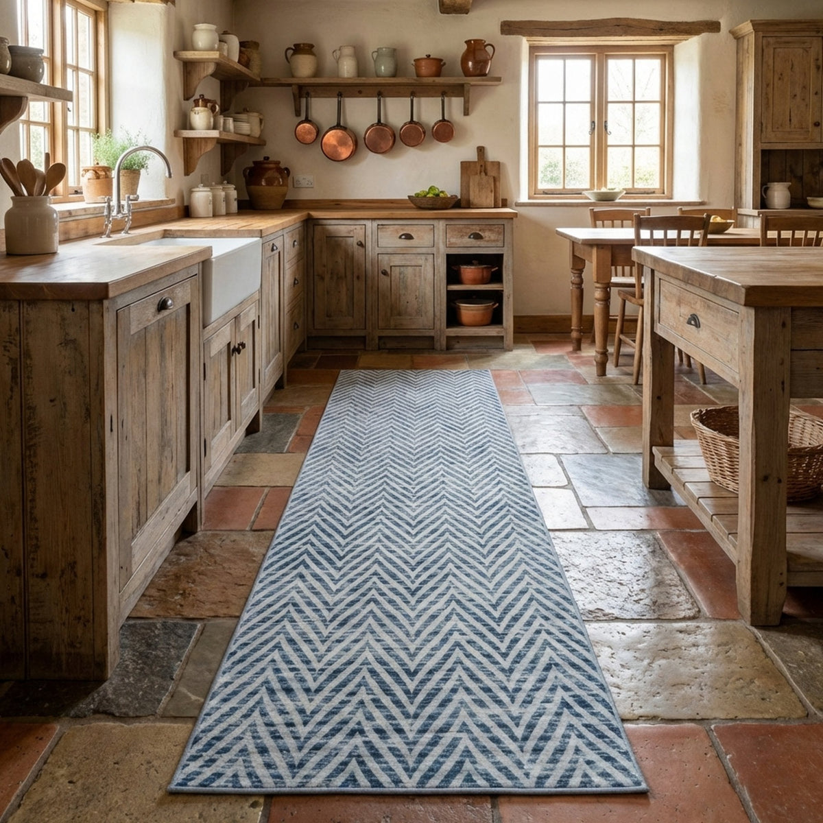 Mavy Light Blue Washable Kitchen Runner