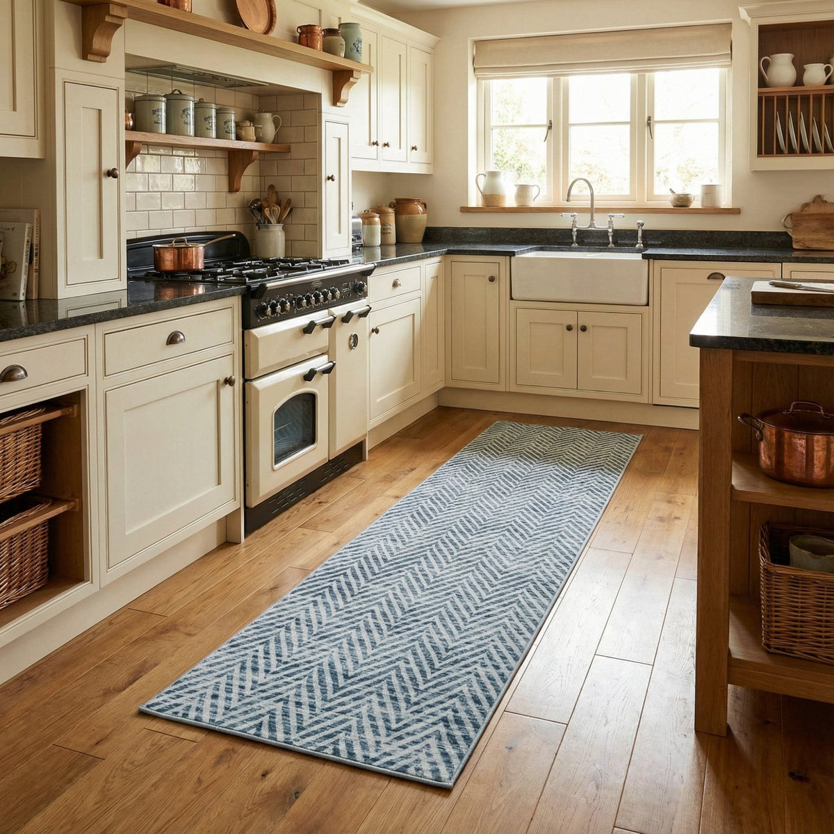 Mavy Light Blue Washable Kitchen Runner