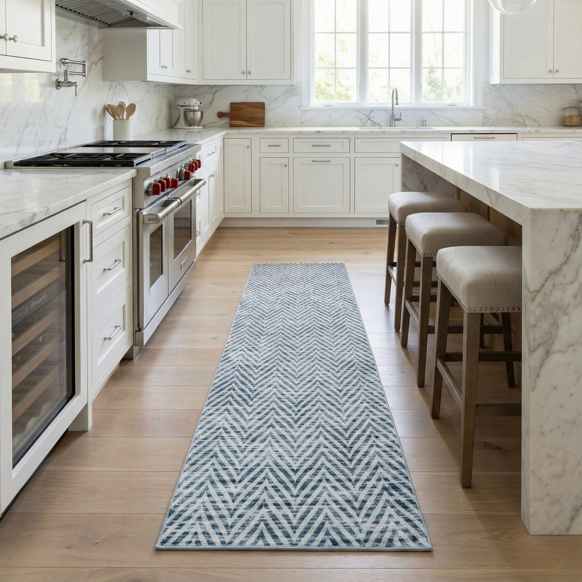 Mavy Light Blue Washable Kitchen Runner