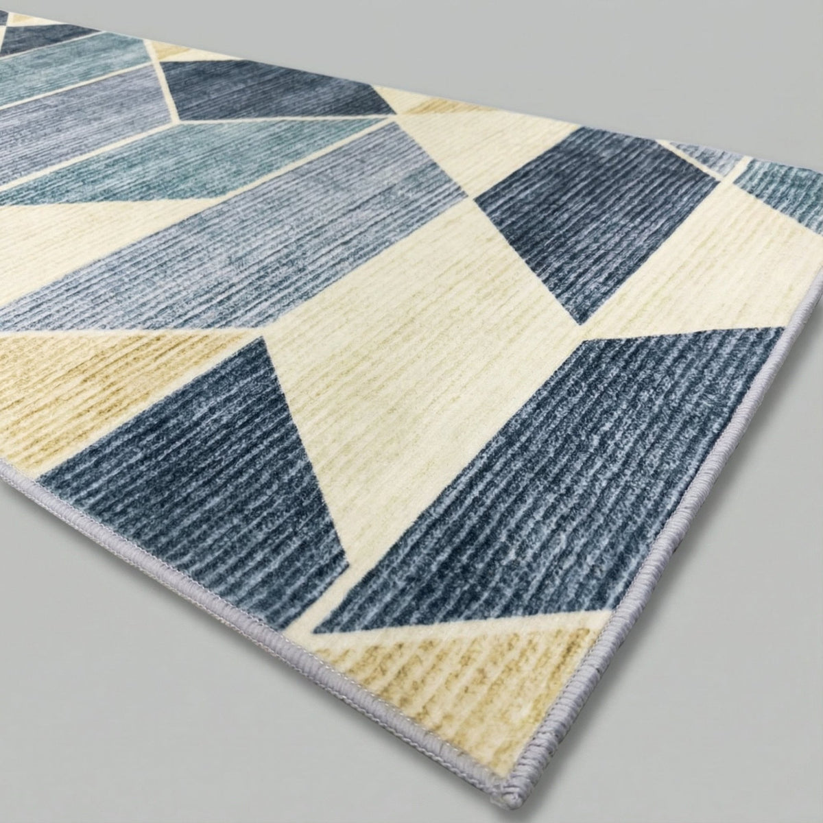 Shamir Beige/Blue Washable Kitchen Runner