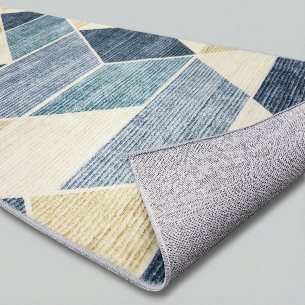 Shamir Beige/Blue Washable Kitchen Runner