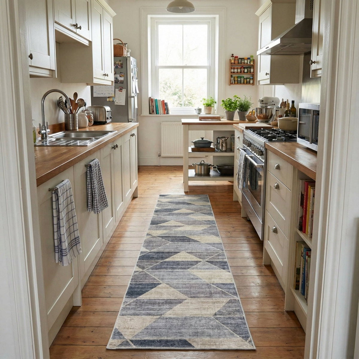 Shamir Grey/Ivory Washable Kitchen Runner