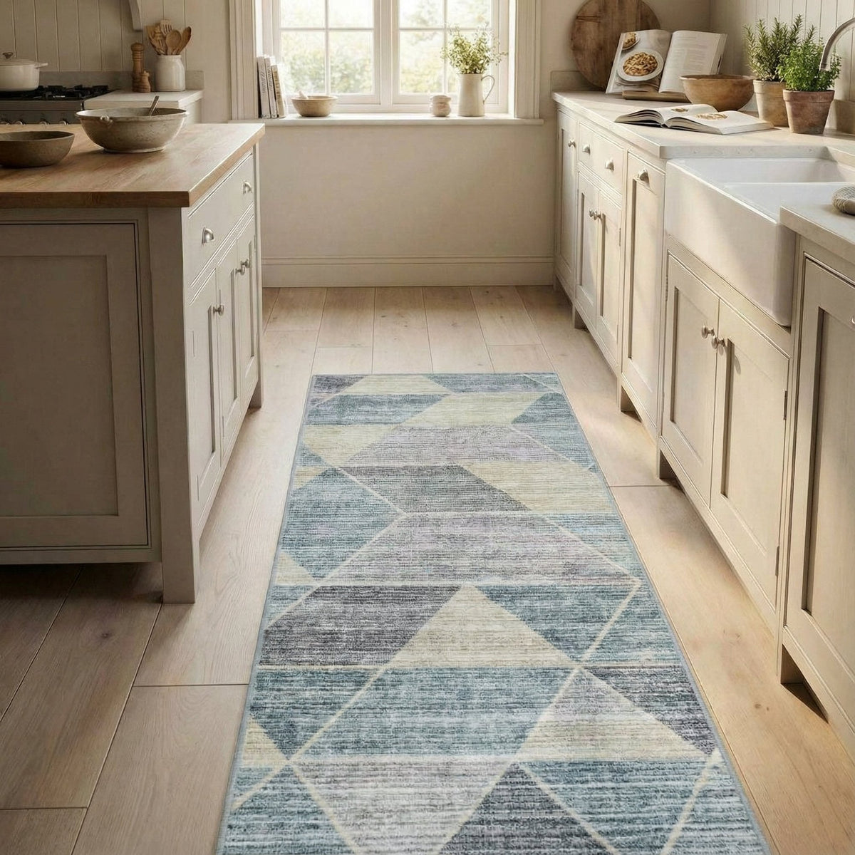 Shamir Multi/Blue Washable Kitchen Runner