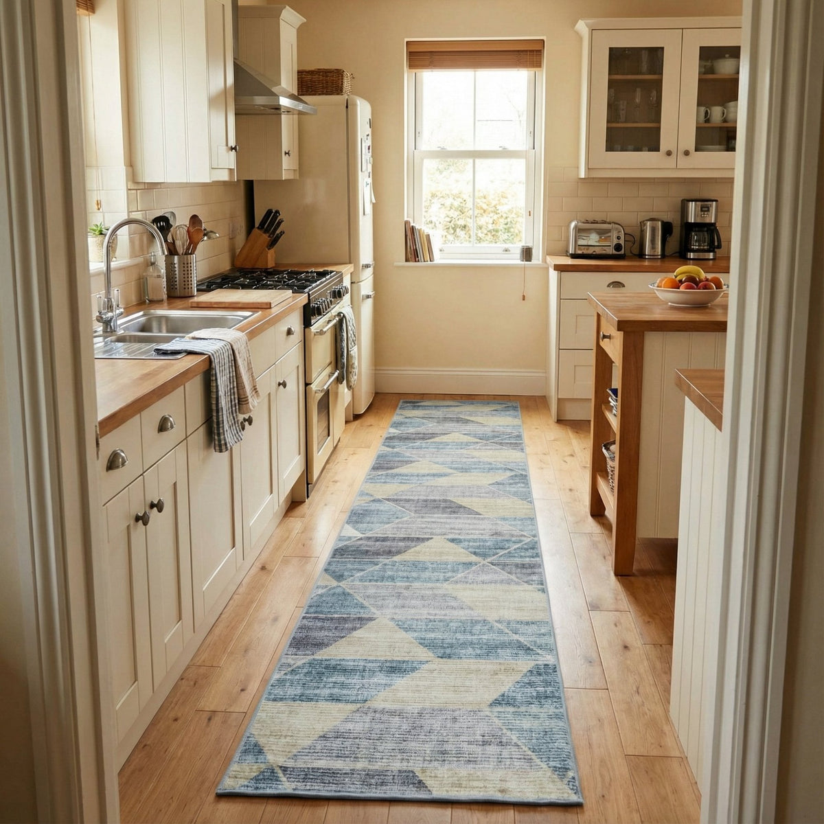 Shamir Multi/Blue Washable Kitchen Runner