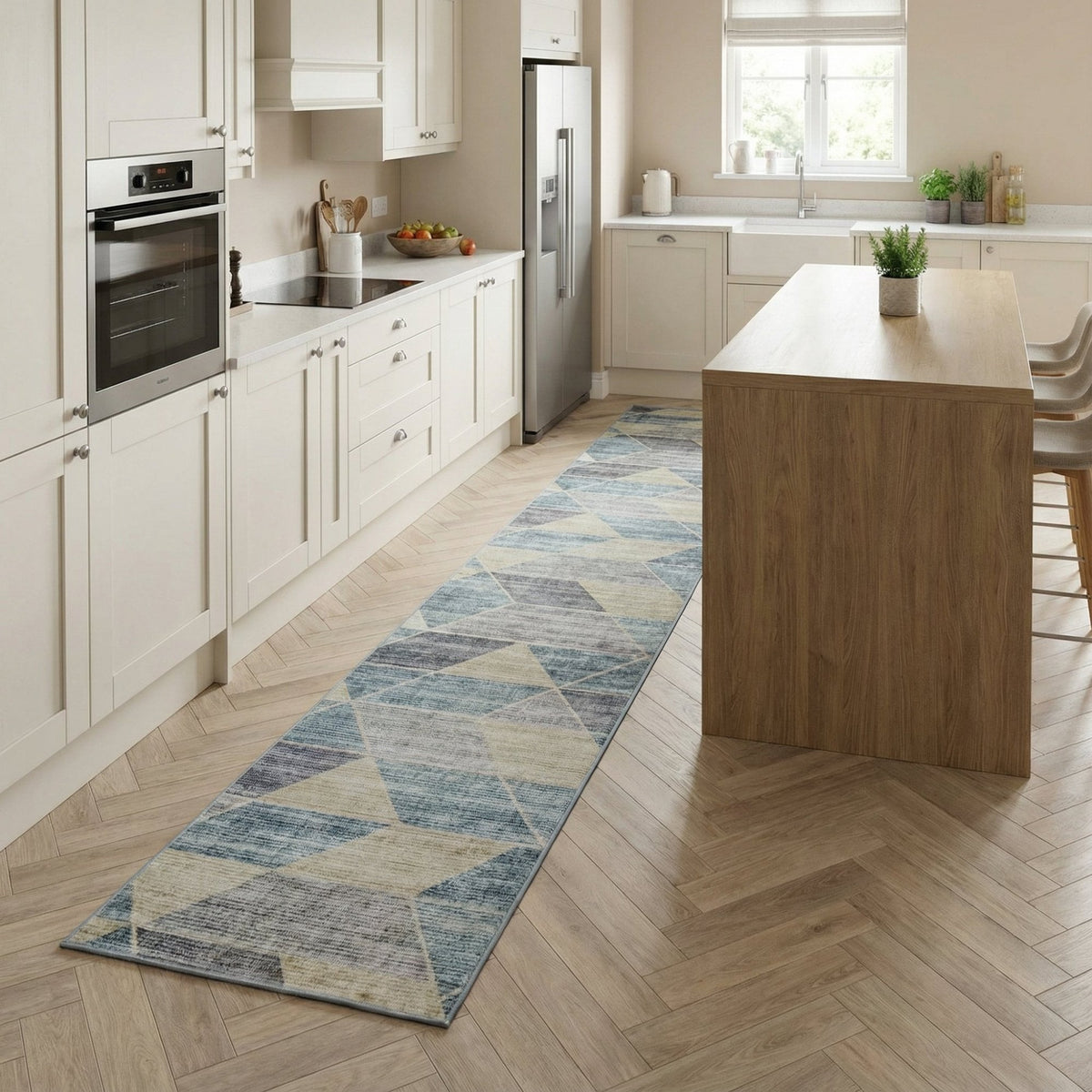 Shamir Multi/Blue Washable Kitchen Runner