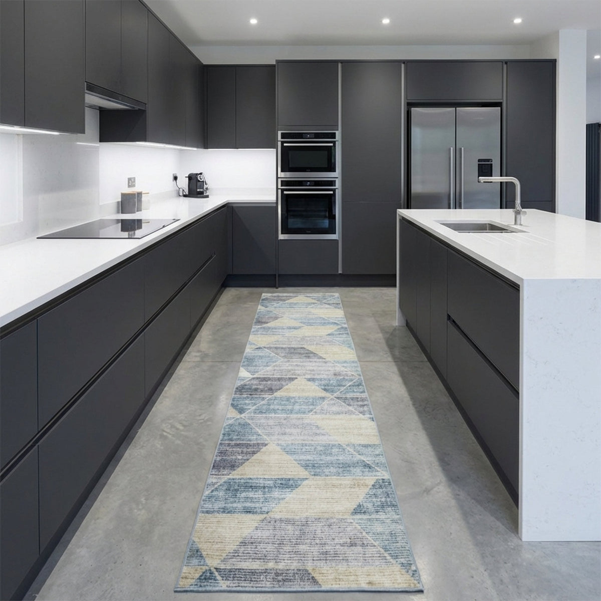 Shamir Multi/Blue Washable Kitchen Runner
