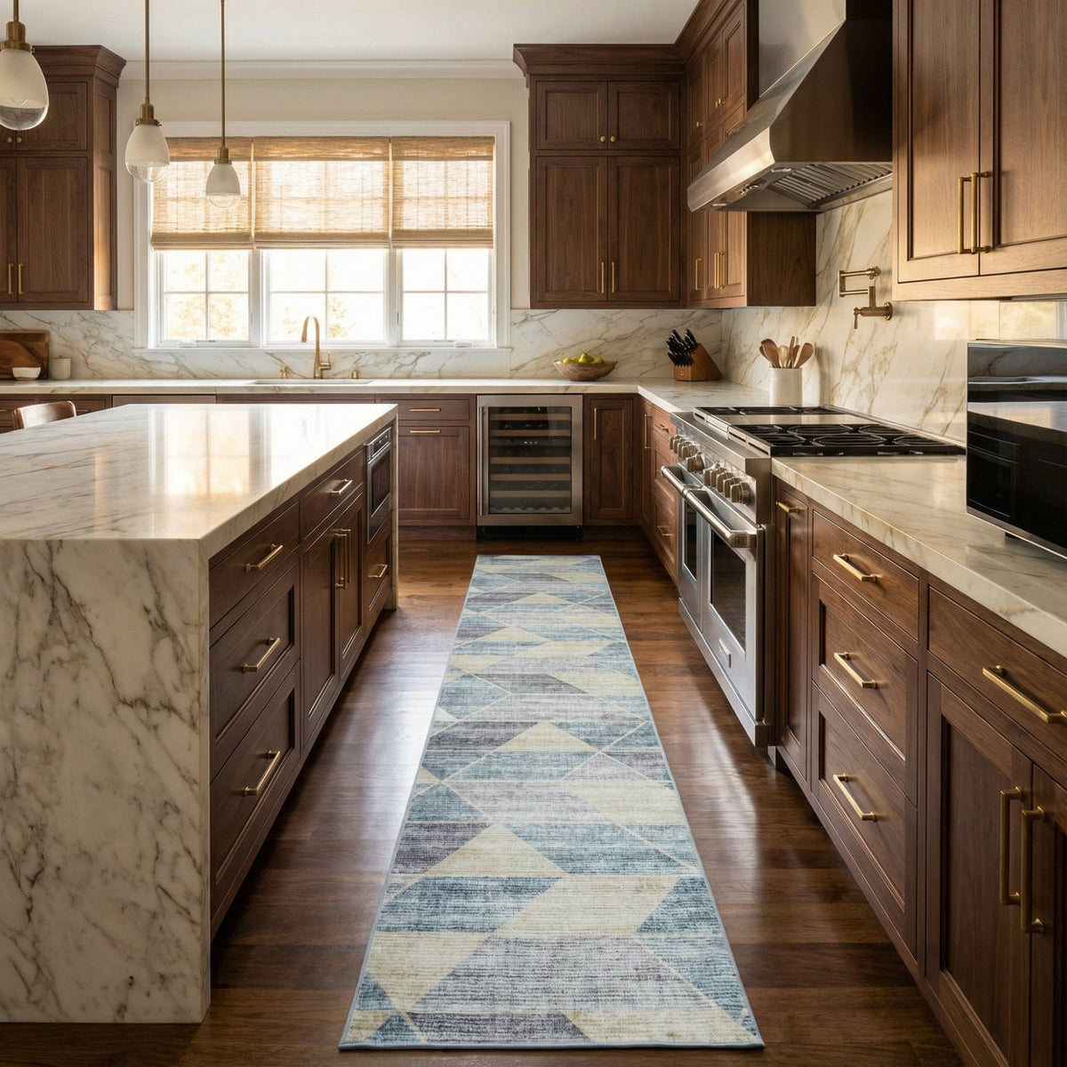 Shamir Multi/Blue Washable Kitchen Runner