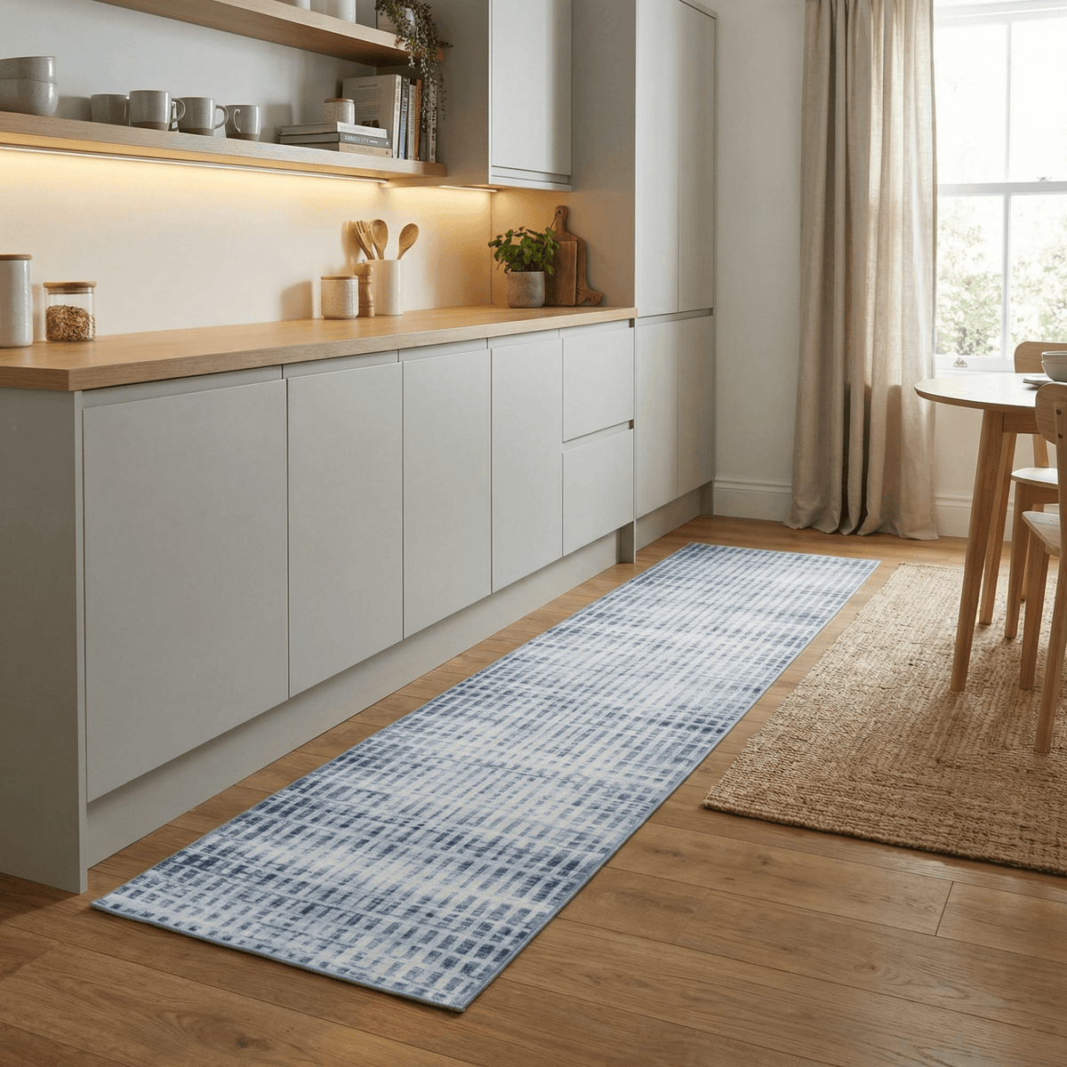 Santona Light Blue Washable Kitchen Runner