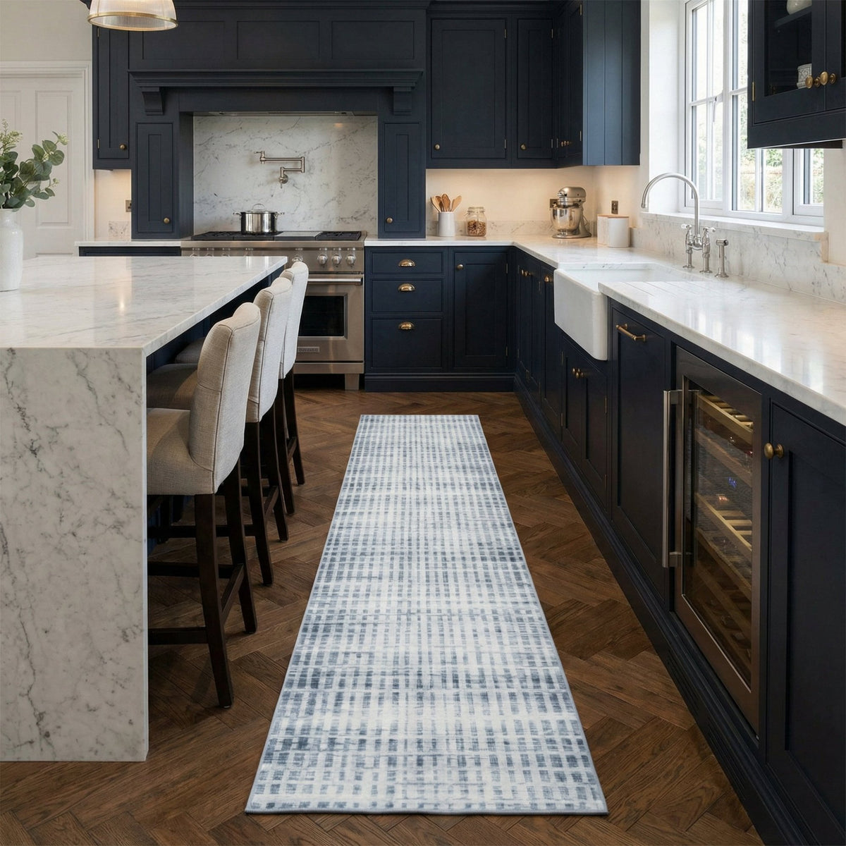 Santona Light Blue Washable Kitchen Runner