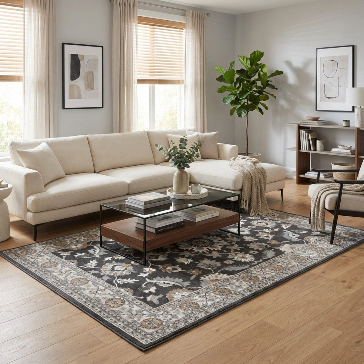 Canyon Tri-Color Deep Blue Whitecap Area Rug