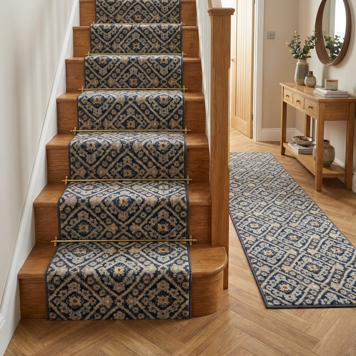 Montville Vintage Blue Latte Stair Runner