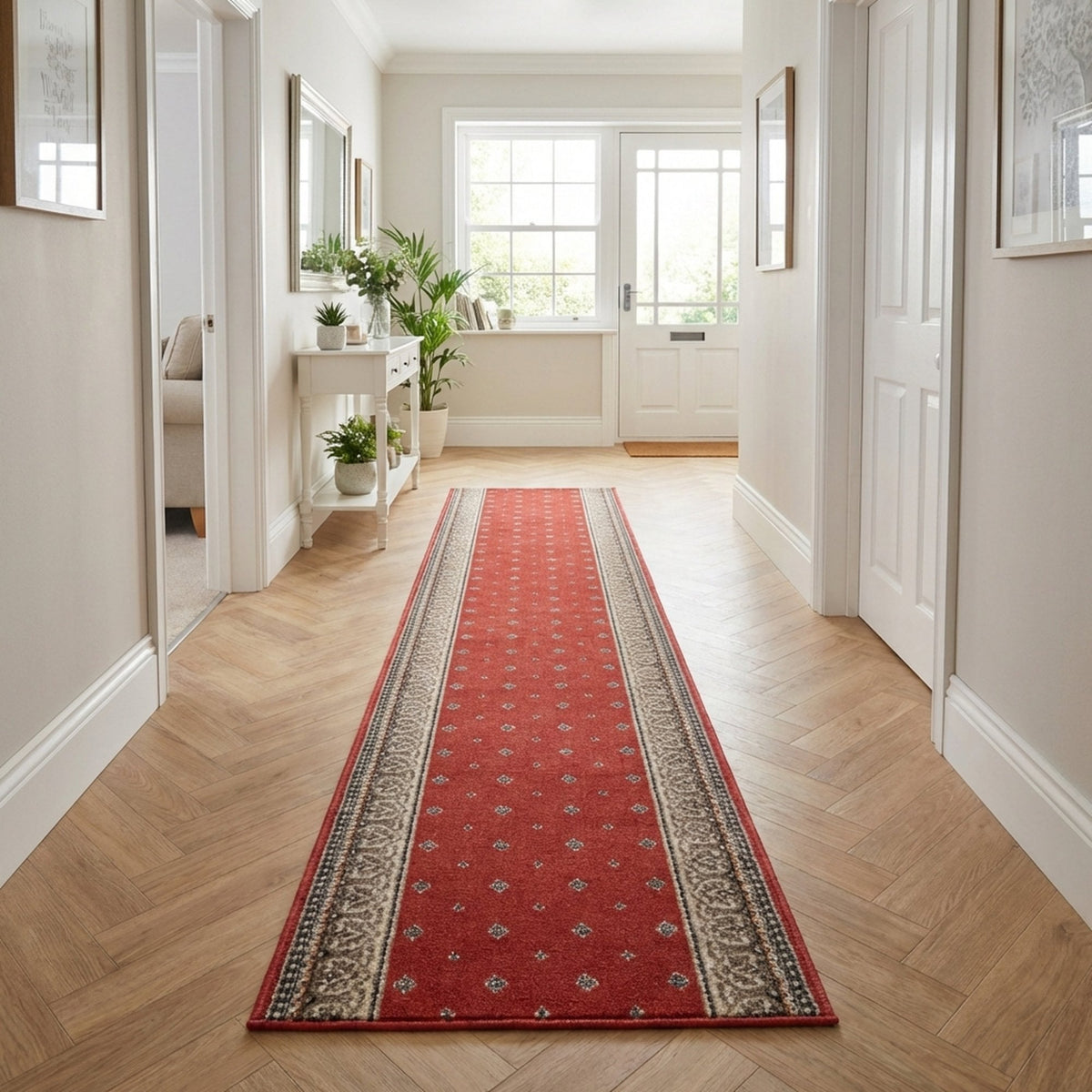 Heirloom Fleur De Lis Cinnabar Navajo White Hall Runner