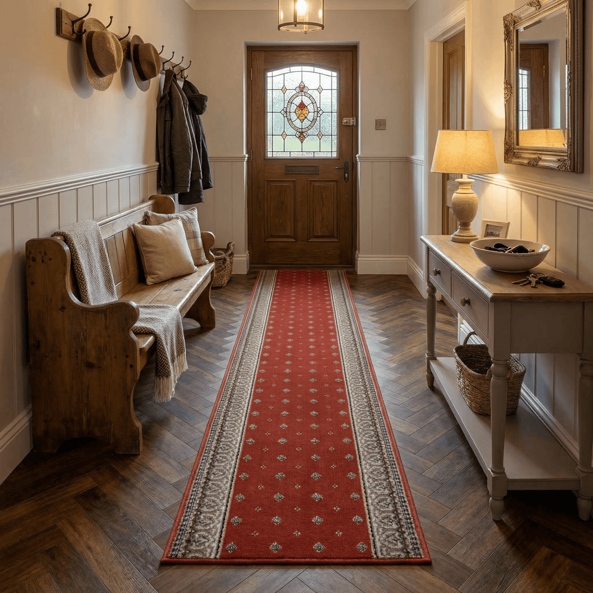 Heirloom Fleur De Lis Cinnabar Navajo White Hall Runner