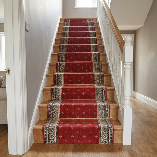 Heirloom Fleur De Lis Cinnabar Navajo White Stair Runner