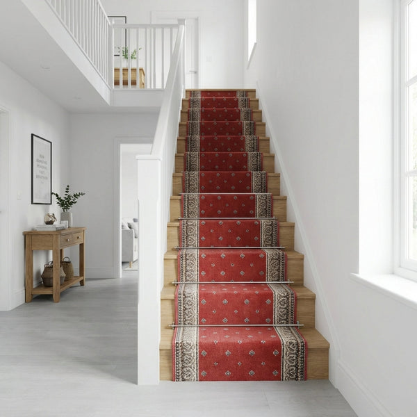 Heirloom Fleur De Lis Cinnabar Navajo White Stair Runner