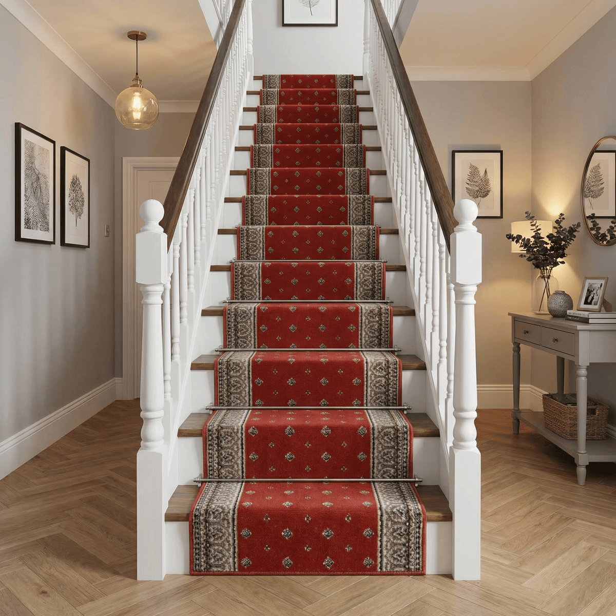Heirloom Fleur De Lis Cinnabar Navajo White Stair Runner