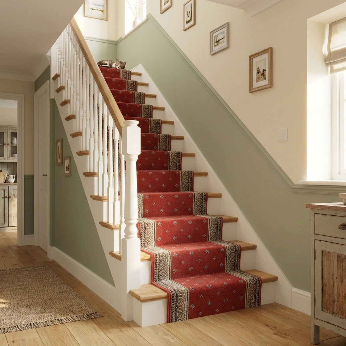 Heirloom Fleur De Lis Cinnabar Navajo White Stair Runner
