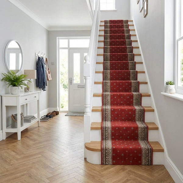 Heirloom Fleur De Lis Cinnabar Navajo White Stair Runner