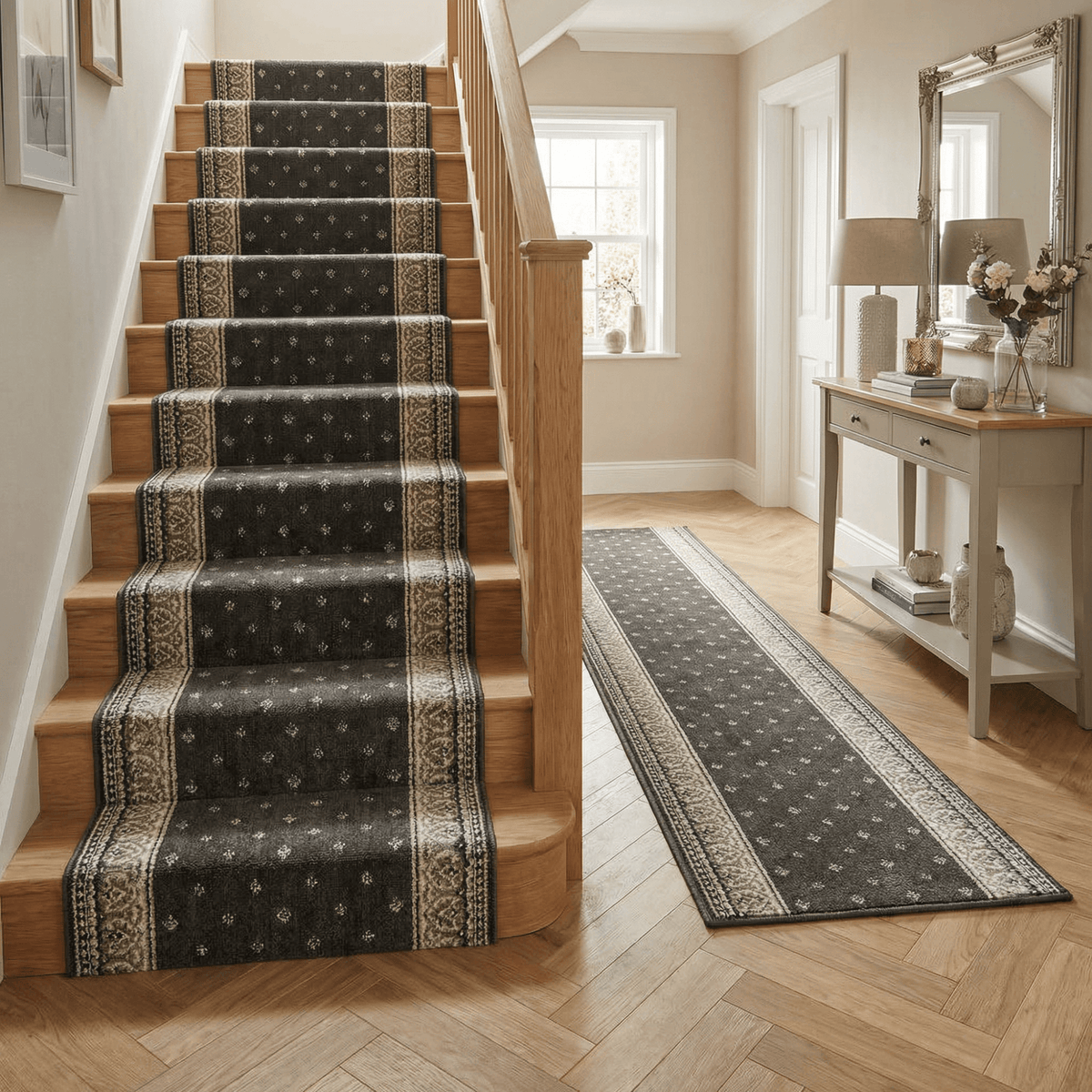 Heirloom Fleur De Lis Abbey Navajo White Stair Runner