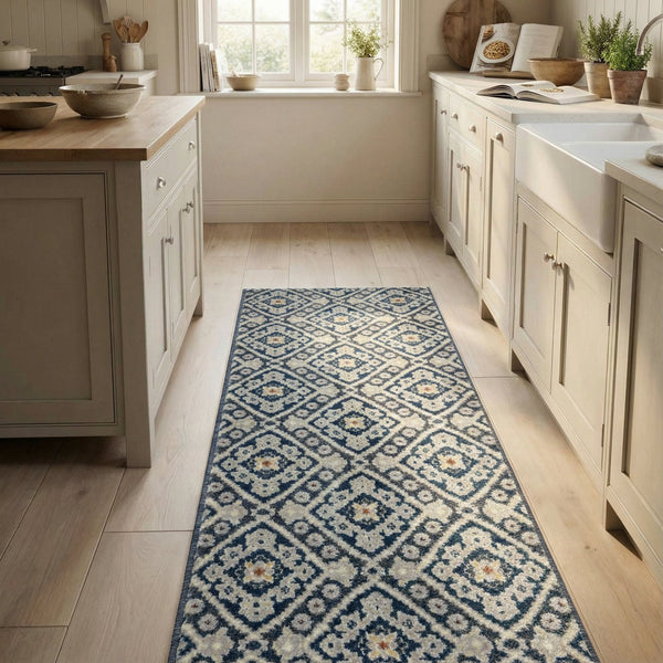 Montville Vintage Blue Latte Kitchen Runner