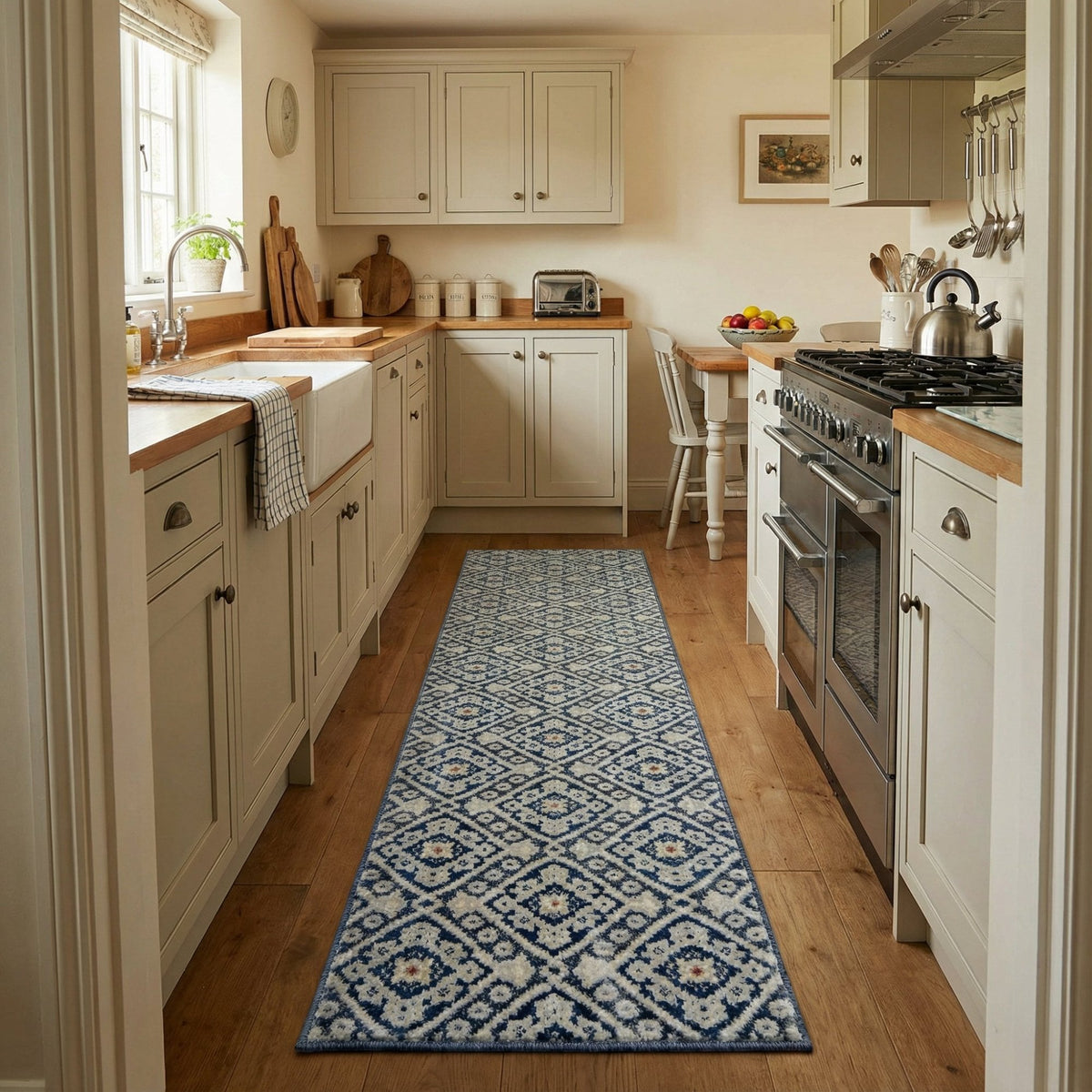 Montville Vintage Blue Latte Kitchen Runner
