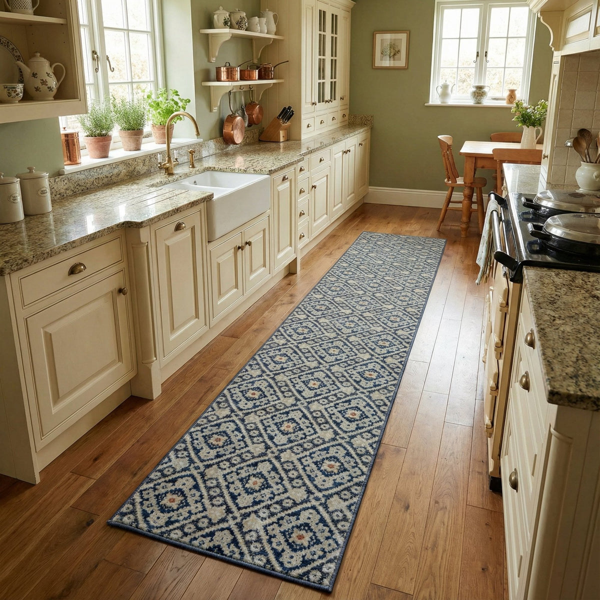 Montville Vintage Blue Latte Kitchen Runner