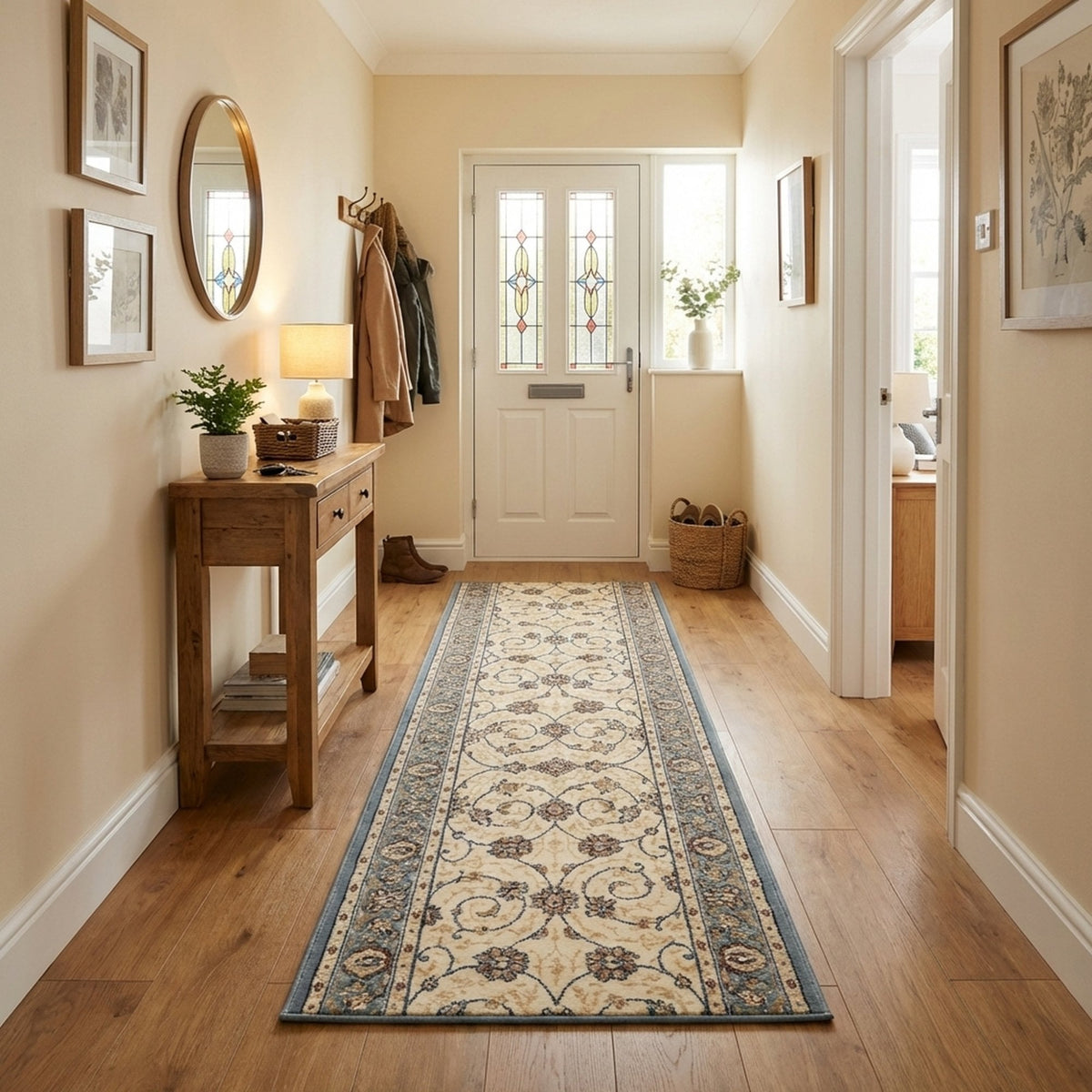 Ancient Garden Beige/Light Blue 57120-6454 Hall Runner
