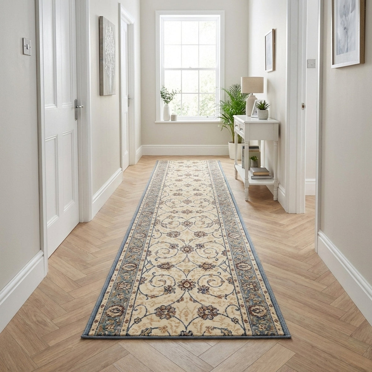 Ancient Garden Beige/Light Blue 57120-6454 Hall Runner