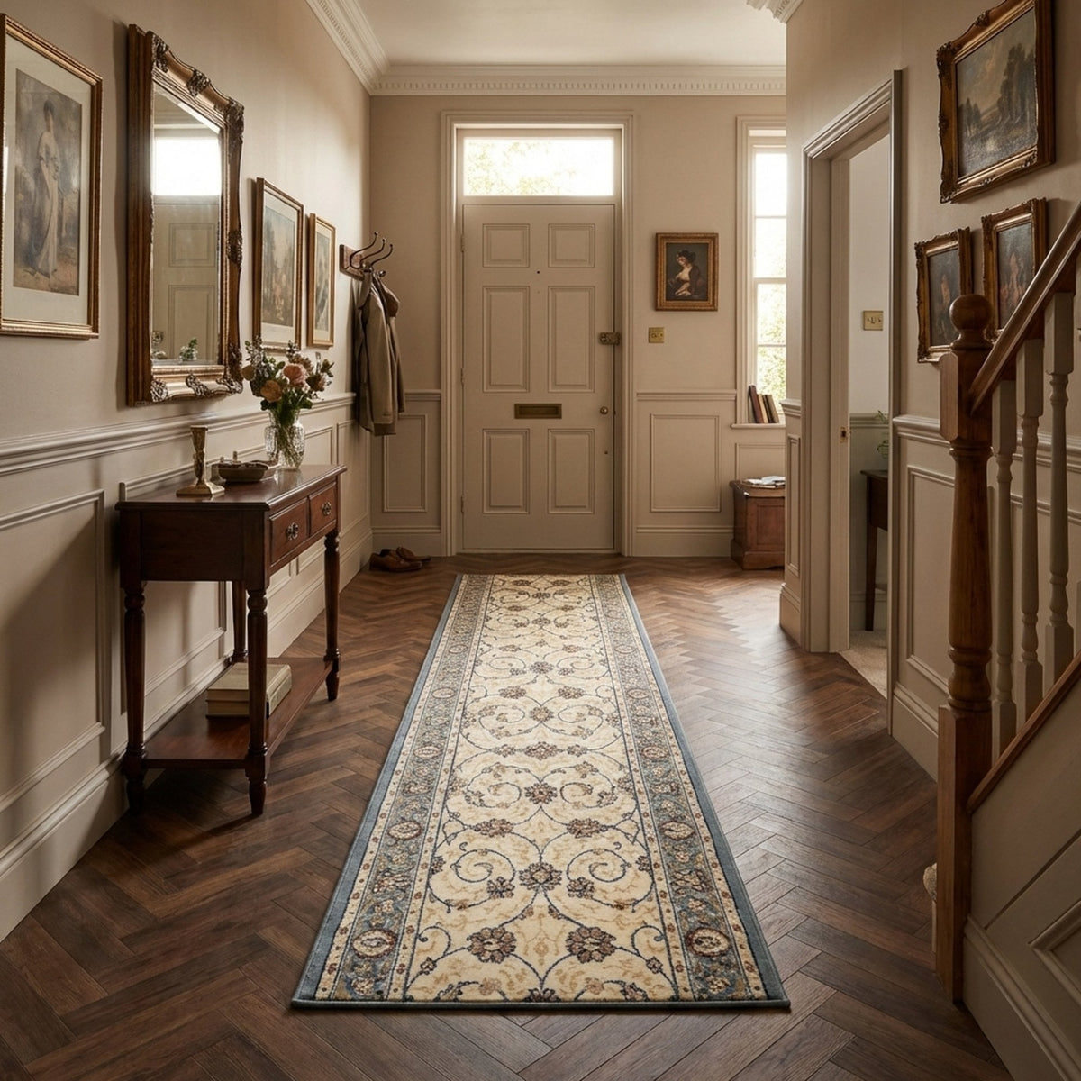 Ancient Garden Beige/Light Blue 57120-6454 Hall Runner