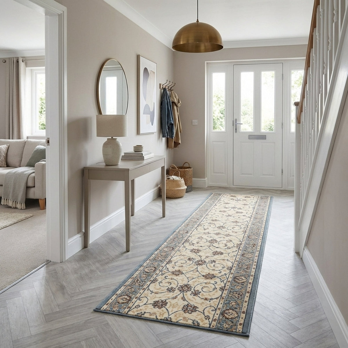 Ancient Garden Beige/Light Blue 57120-6454 Hall Runner
