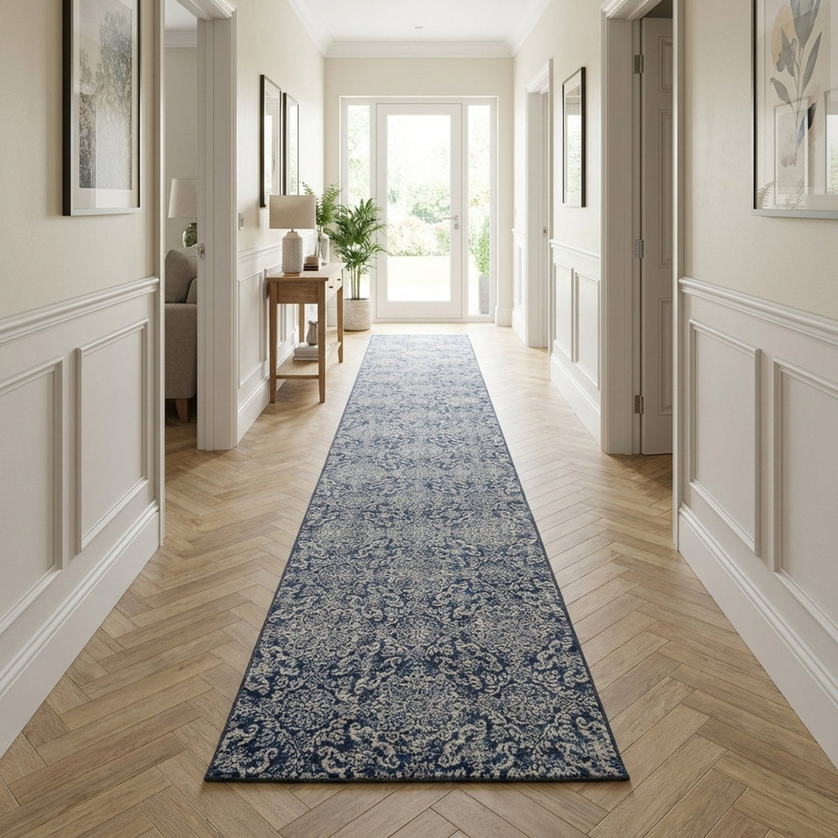 Ancient Garden Steel Blue 57162-3696 Hall Runner