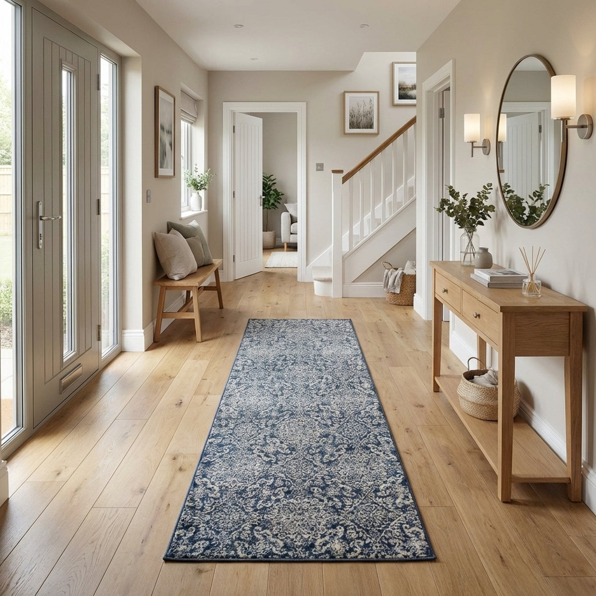 Ancient Garden Steel Blue 57162-3696 Hall Runner