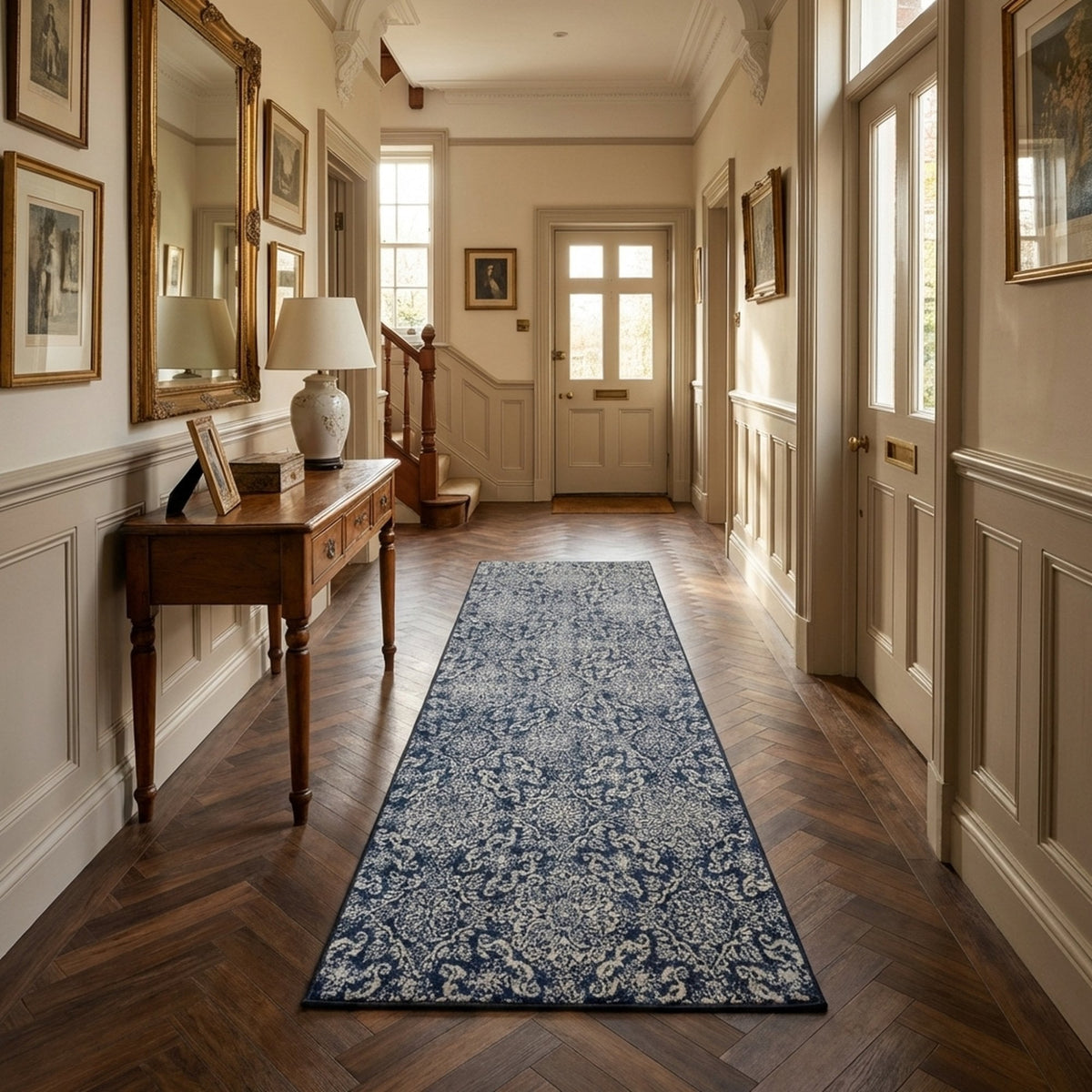Ancient Garden Steel Blue 57162-3696 Hall Runner