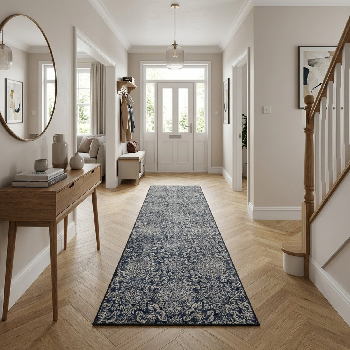 Ancient Garden Steel Blue 57162-3696 Hall Runner