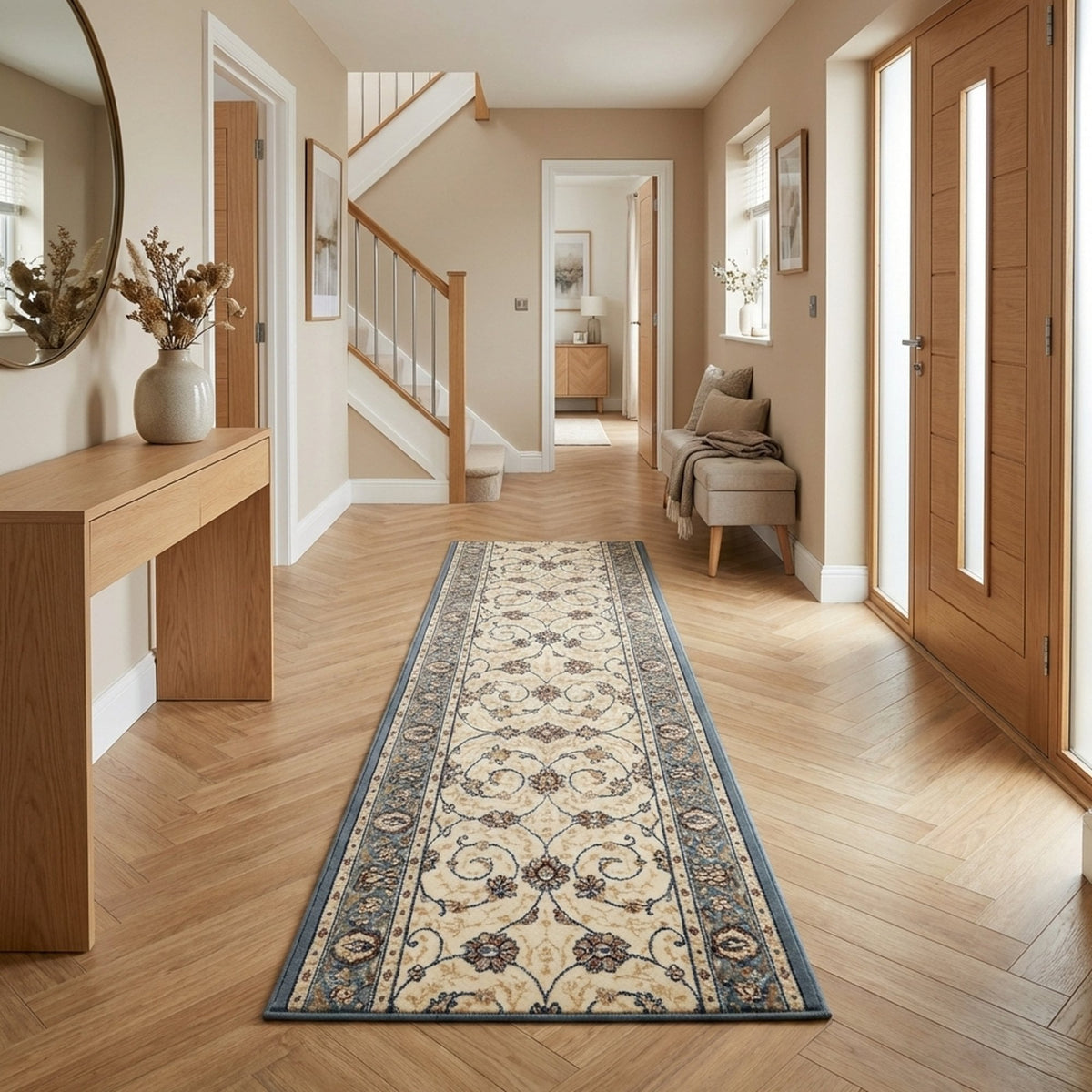 Ancient Garden Beige/Light Blue 57120-6454 Hall Runner