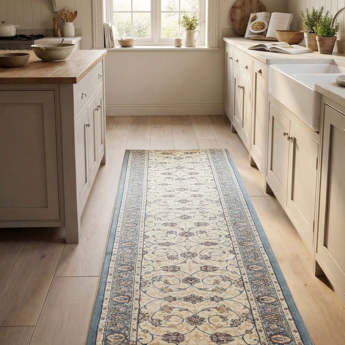 Ancient Garden Beige/Light Blue 57120-6454 Kitchen Runner