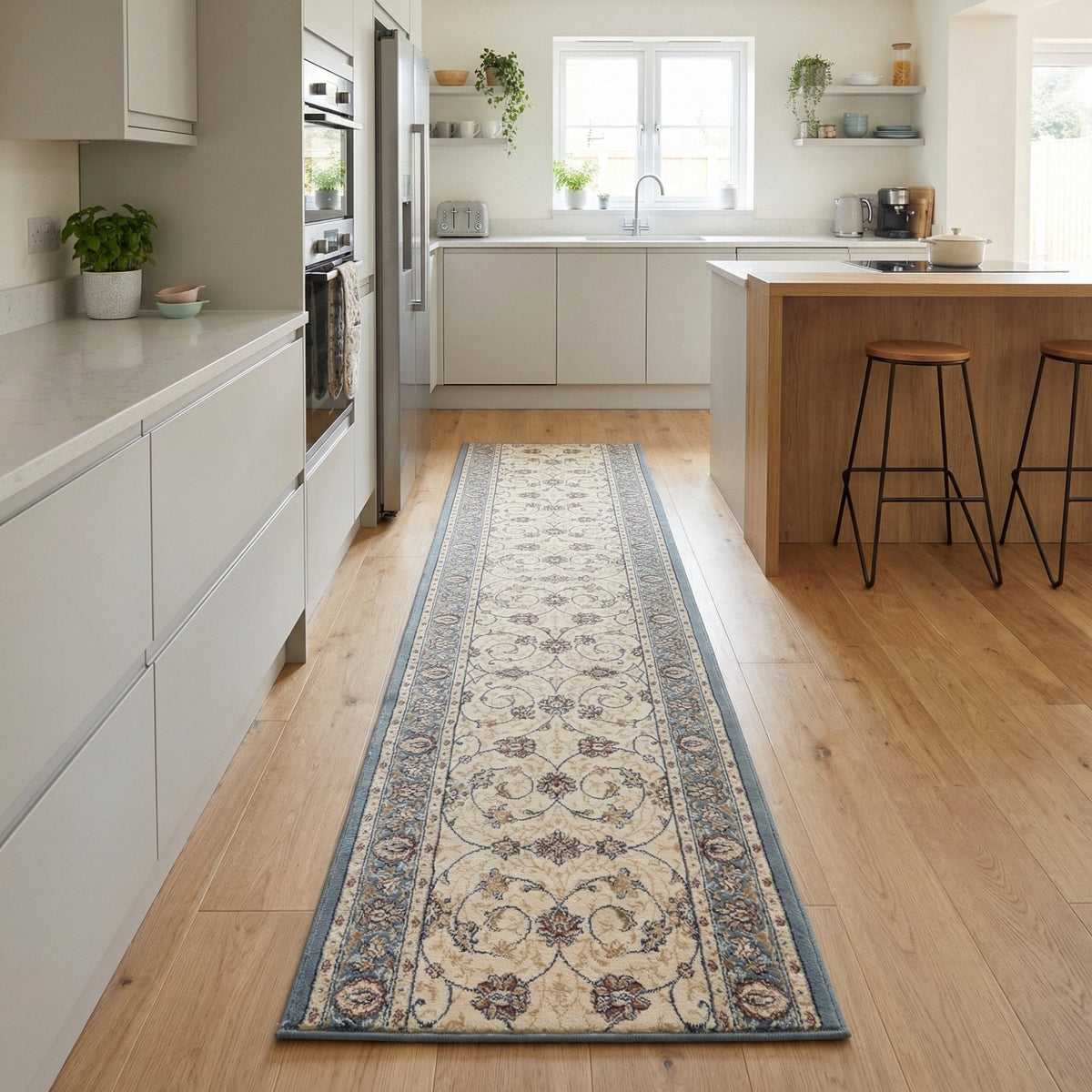 Ancient Garden Beige/Light Blue 57120-6454 Kitchen Runner