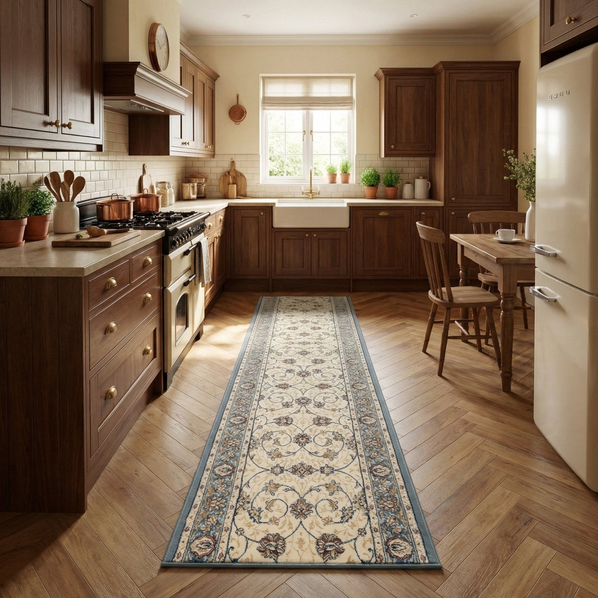 Ancient Garden Beige/Light Blue 57120-6454 Kitchen Runner