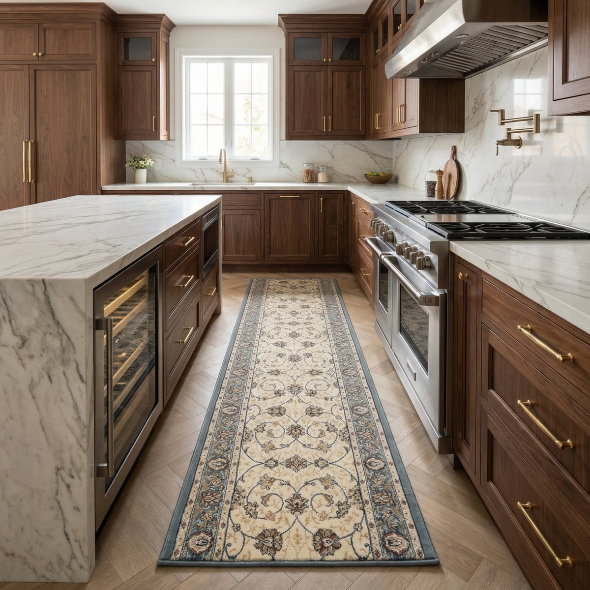 Ancient Garden Beige/Light Blue 57120-6454 Kitchen Runner