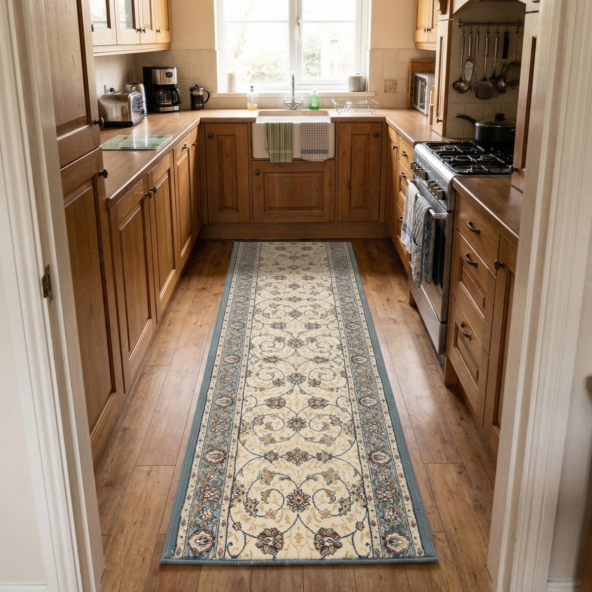 Ancient Garden Beige/Light Blue 57120-6454 Kitchen Runner