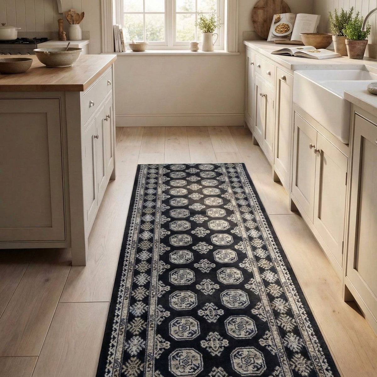 Ancient Garden Black/Ivory 57102-3636 Kitchen Runner