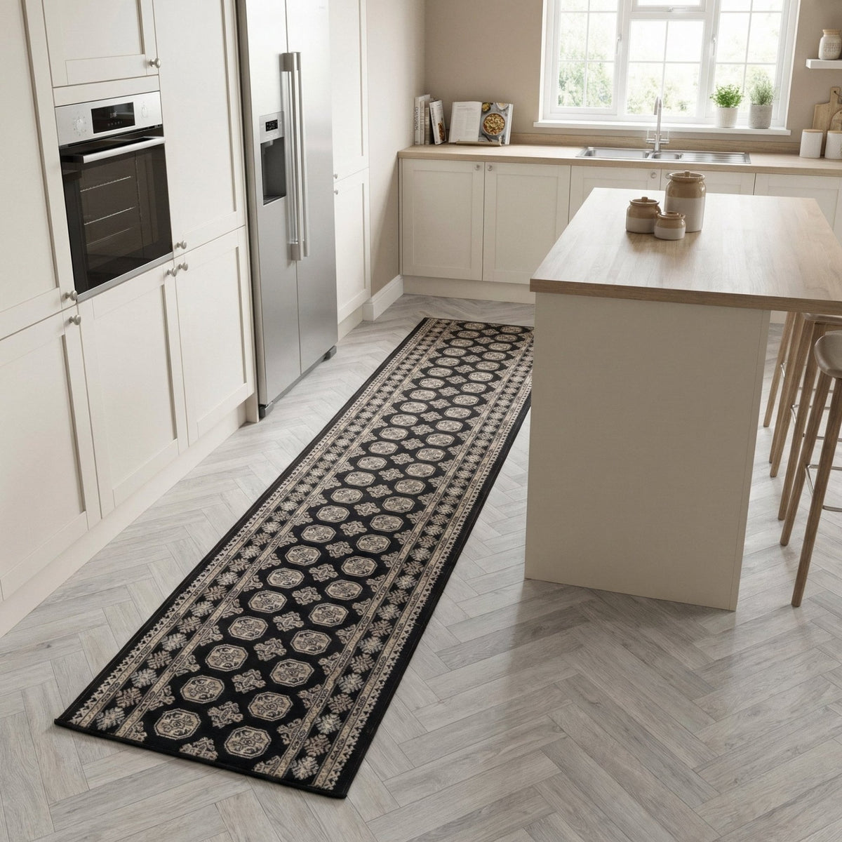 Ancient Garden Black/Ivory 57102-3636 Kitchen Runner